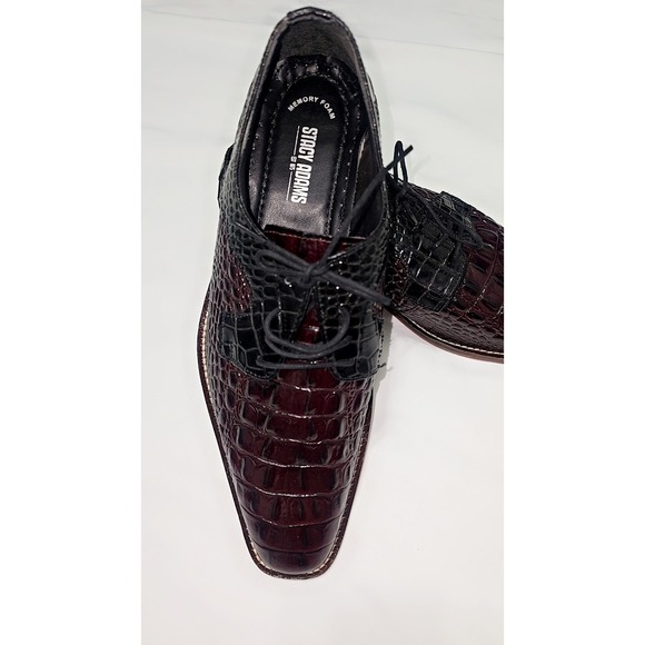 Stacy Adams Other - Stacy Adams Men Burgundy Black Crocodile Print Leather Oxford Dress Shoes 9M